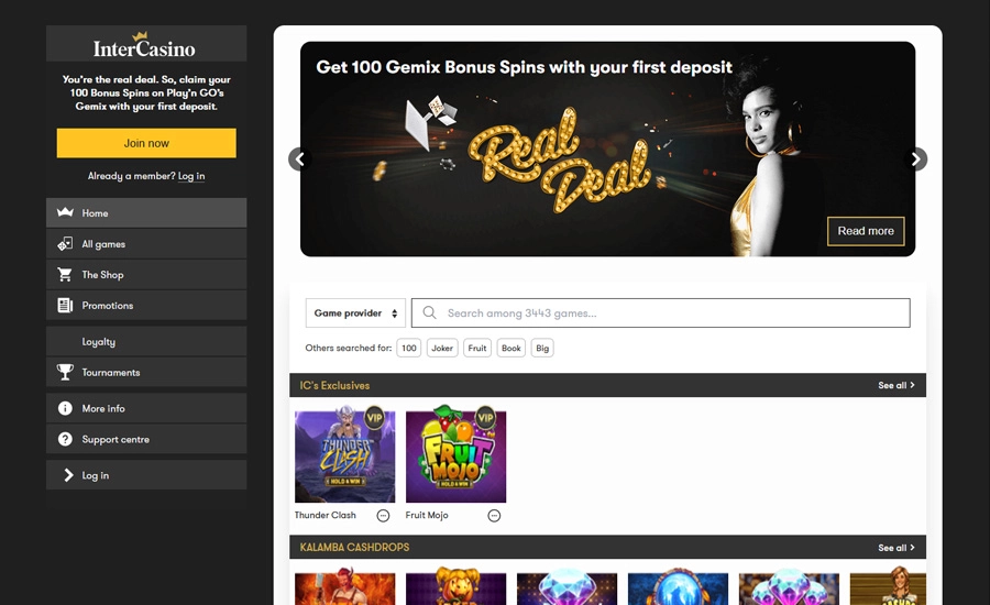 intercasino homepage